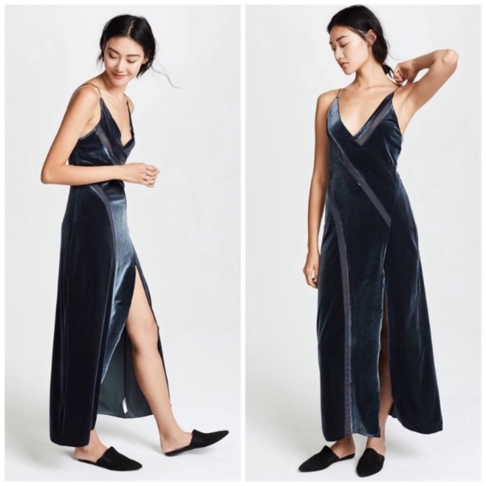 Free People Intimately Velvet Maxi Slip Maxi Dress Charcoal Gray Size M